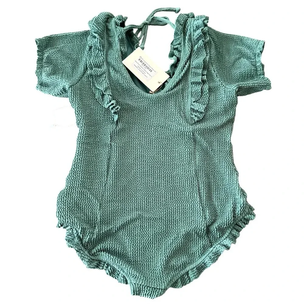 NWT Mia Joy Joyfolie Size 12 Selene Sage green ribbed ruffle‎ One Piece Swimsuit